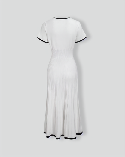 Women's White Contrasting Sweater Midi Dress