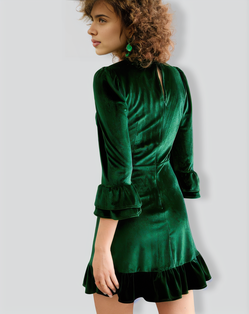 The Green Long Sleeve Velvet Mini Dress