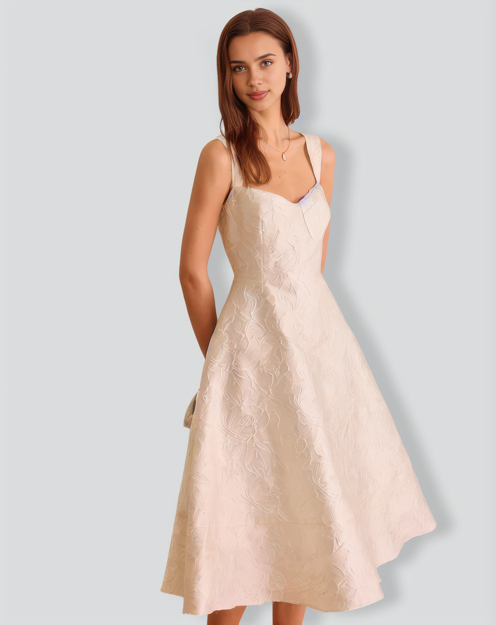 The White Sweetheart Neck Jacquard Midi Dress