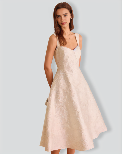 The White Sweetheart Neck Jacquard Midi Dress