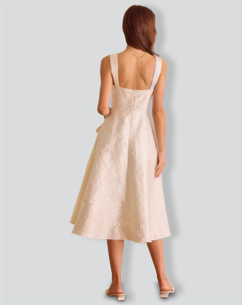 The White Sweetheart Neck Jacquard Midi Dress