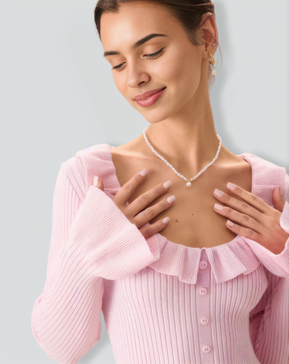 Women's Pink U-Neck Ruffle Bodycon Sweater Dress