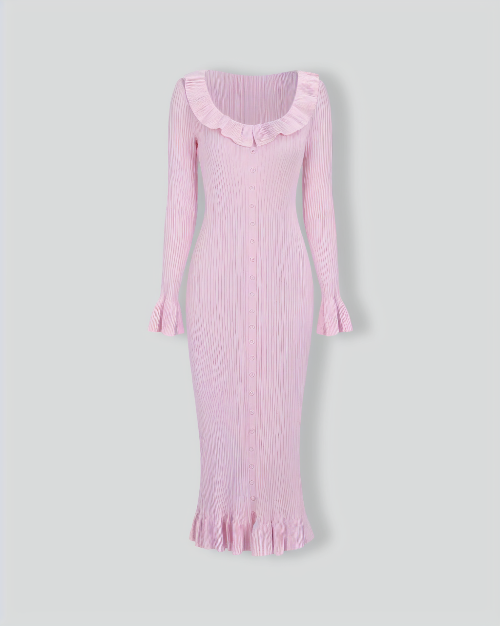 Women's Pink U-Neck Ruffle Bodycon Sweater Dress