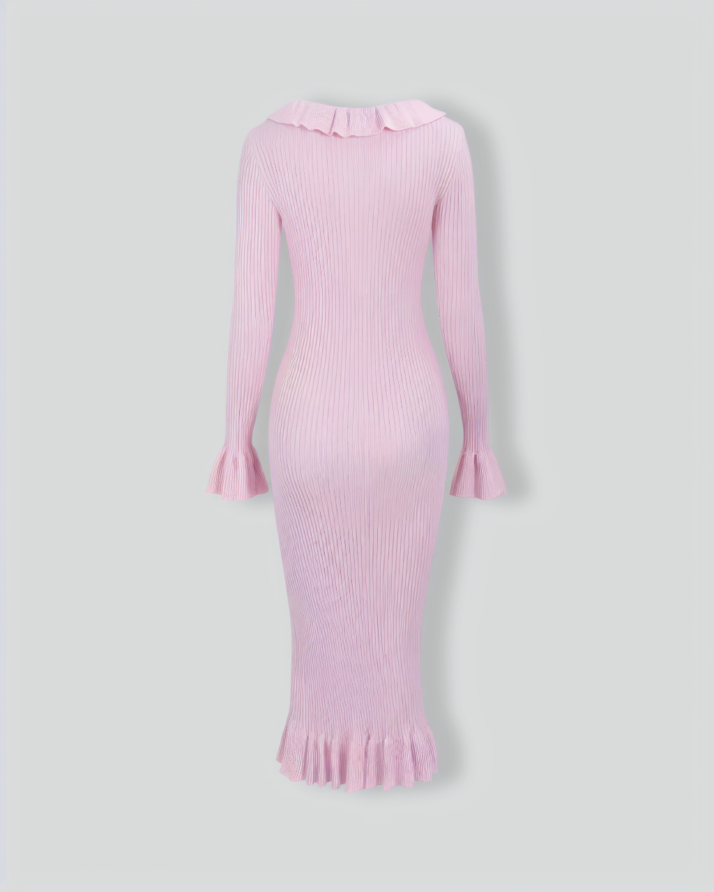 Women's Pink U-Neck Ruffle Bodycon Sweater Dress