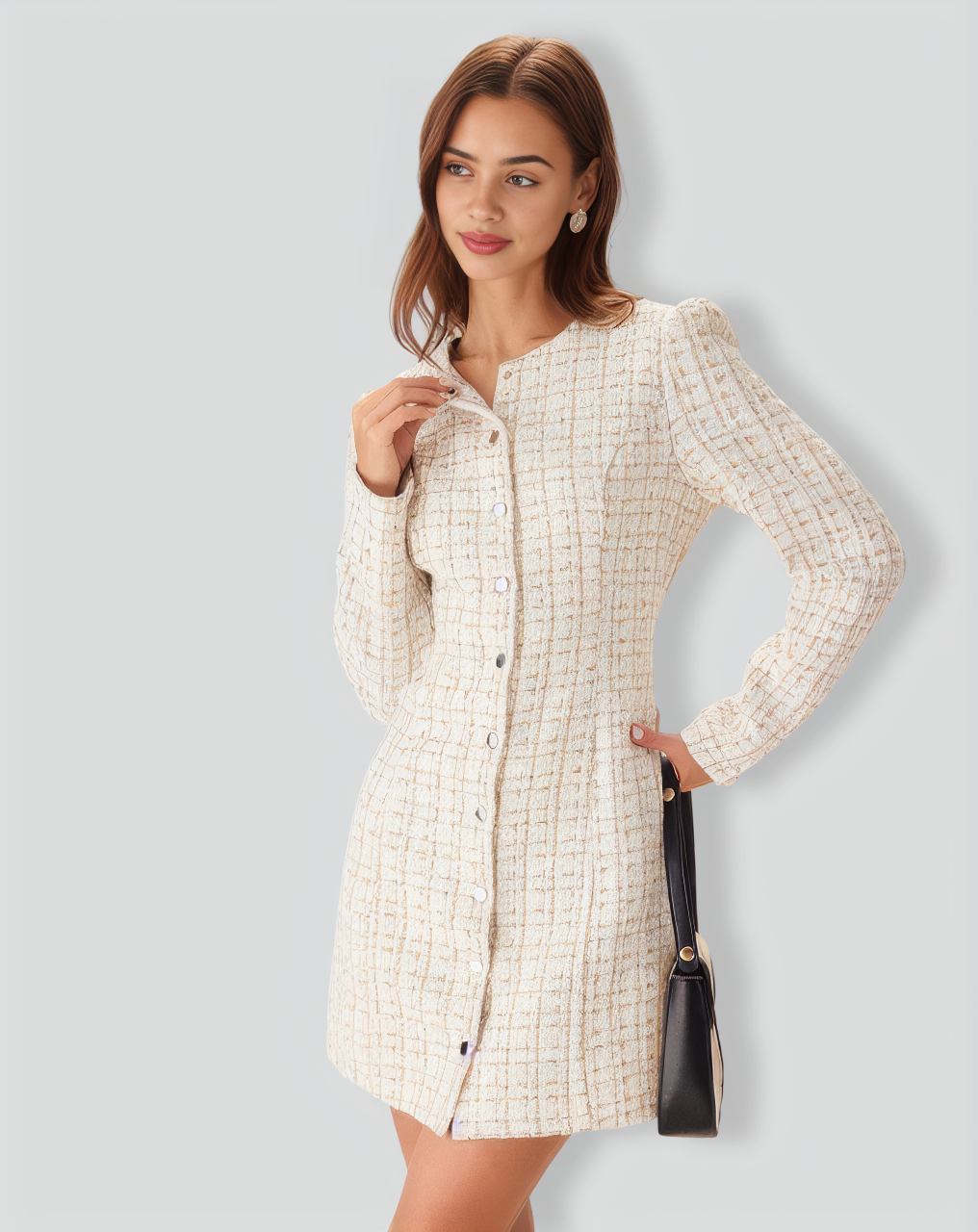 White Square Neck Tweed Mini Dress