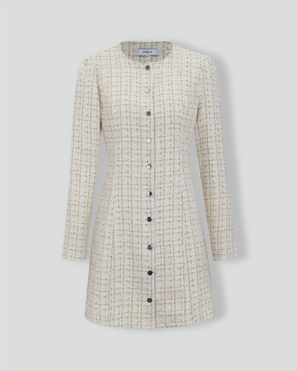 White Square Neck Tweed Mini Dress