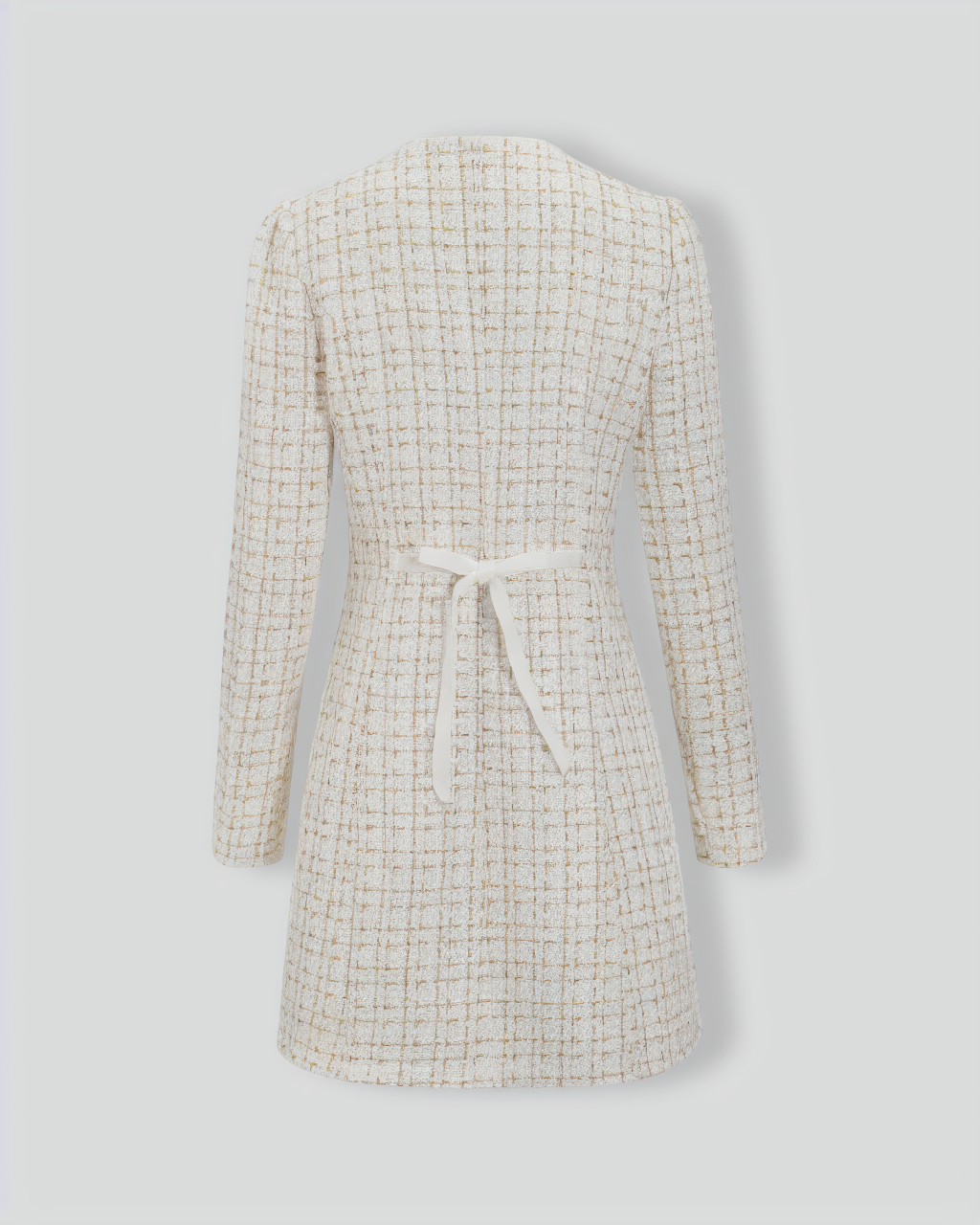 White Square Neck Tweed Mini Dress