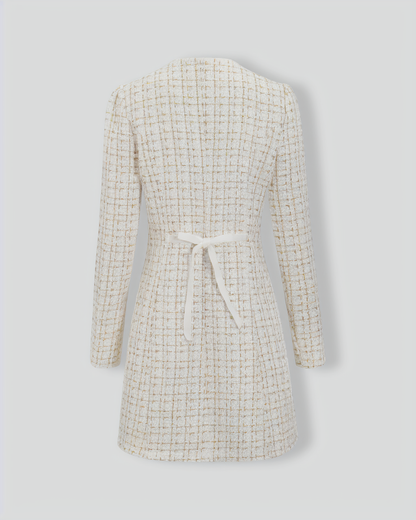 White Square Neck Tweed Mini Dress