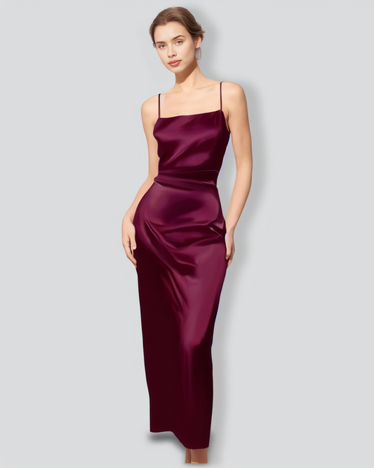 The Red Back Slit Satin Sling Maxi Dress