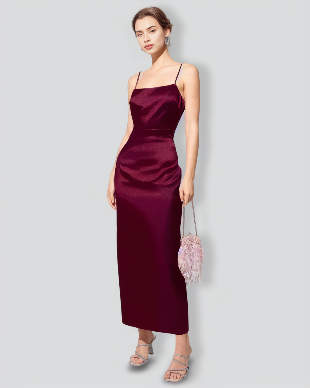 The Red Back Slit Satin Sling Maxi Dress
