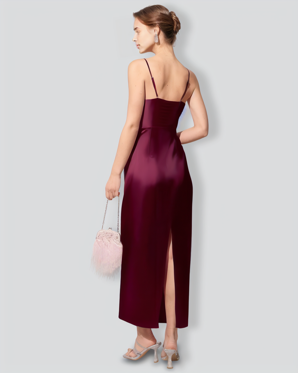 The Red Back Slit Satin Sling Maxi Dress