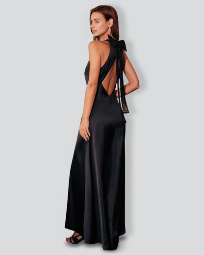 The Black Halter Bowknot Cutout Maxi Dress