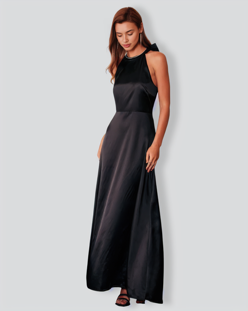 The Black Halter Bowknot Cutout Maxi Dress
