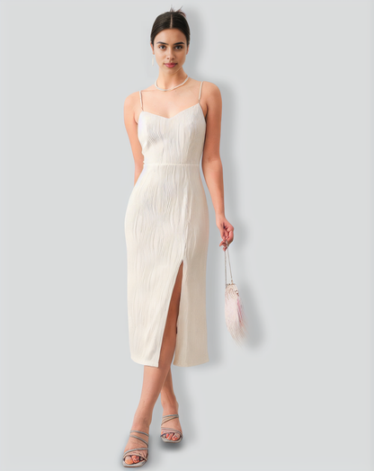 The Wave Textured Pearl Strap Midi Dress