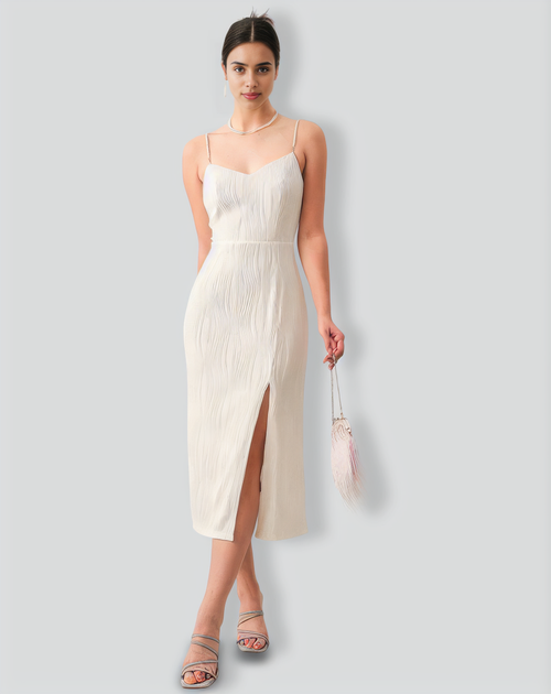The Wave Textured Pearl Strap Midi Dress
