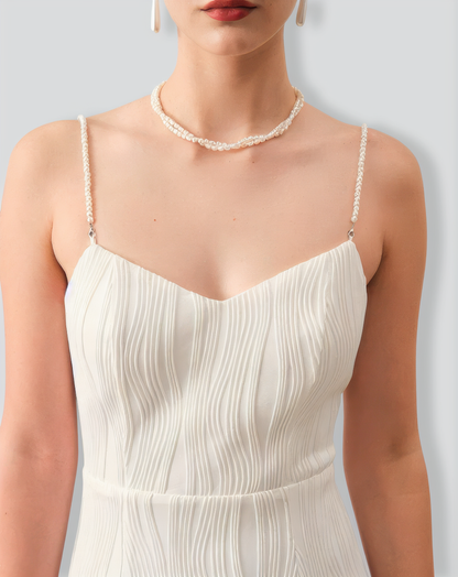 The Wave Textured Pearl Strap Midi Dress