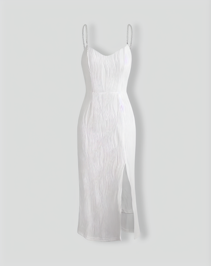 The Wave Textured Pearl Strap Midi Dress