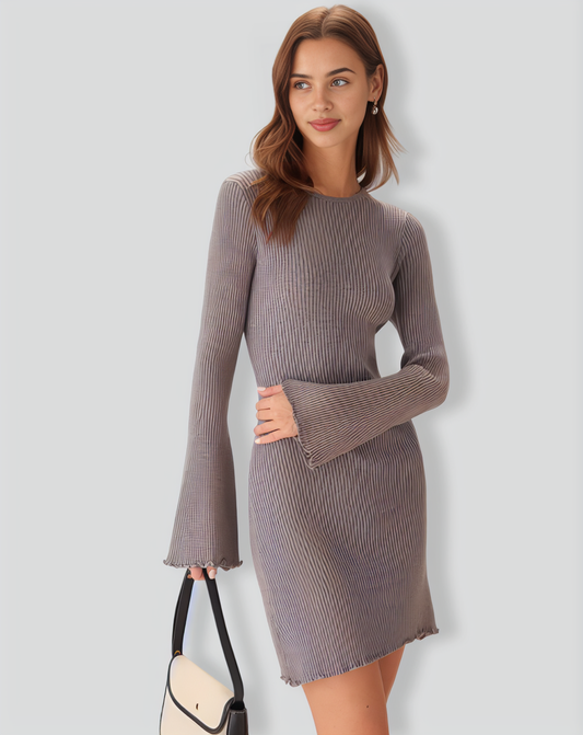 Grey Boat Neck Sweater Mini Dress