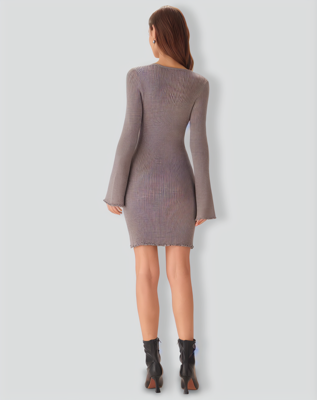 Grey Boat Neck Sweater Mini Dress