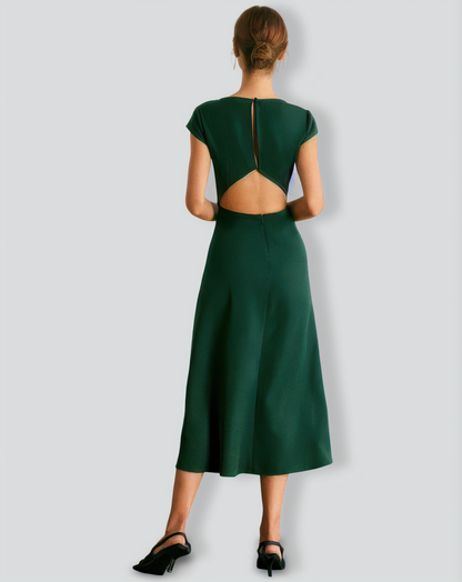 The Green Boat Neck Cutout Back Midi Dress