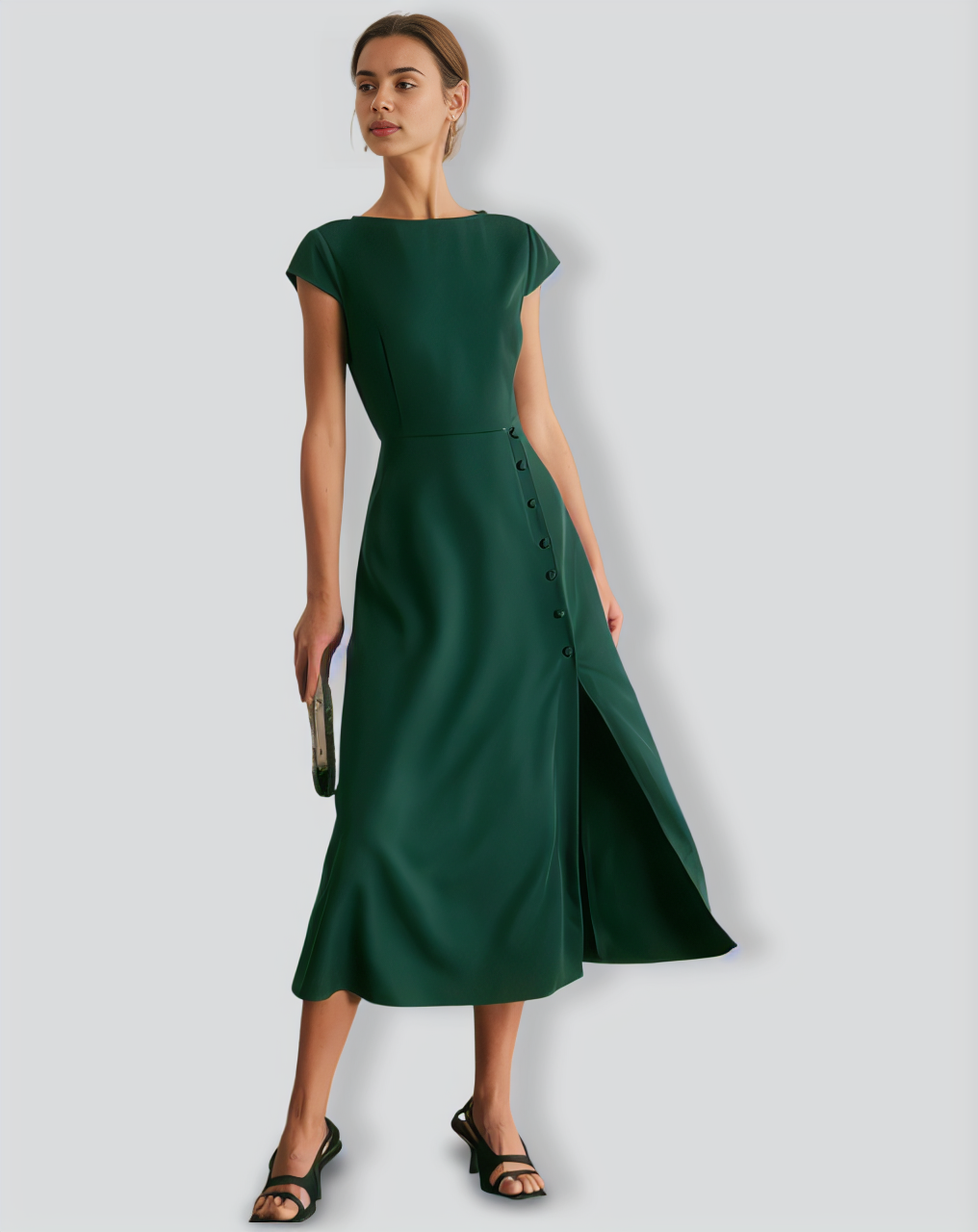 The Green Boat Neck Cutout Back Midi Dress