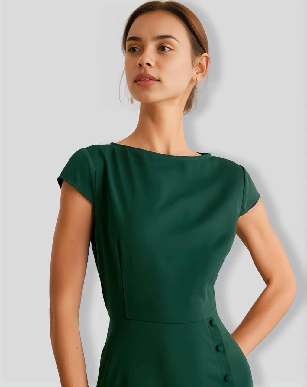 The Green Boat Neck Cutout Back Midi Dress
