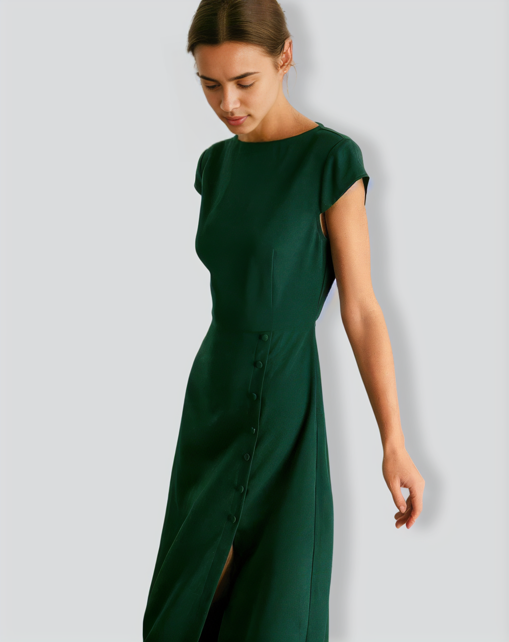 The Green Boat Neck Cutout Back Midi Dress