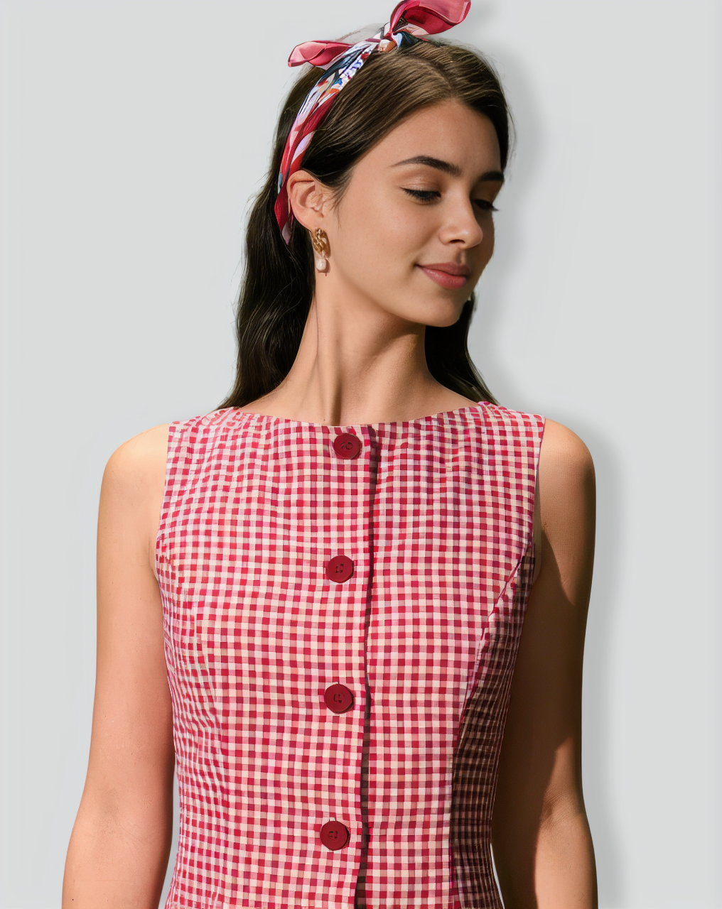 The Red Boat Neck Plaid Mini Dress