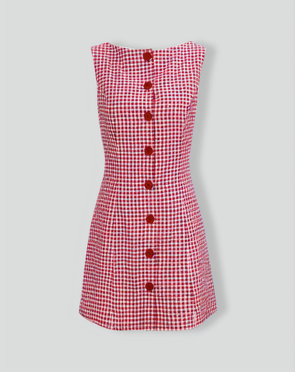 The Red Boat Neck Plaid Mini Dress
