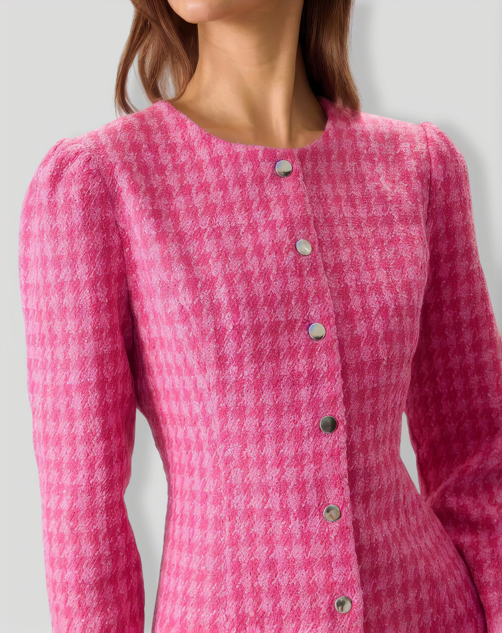 Women's Pink Single-breasted Tweed Mini Dress