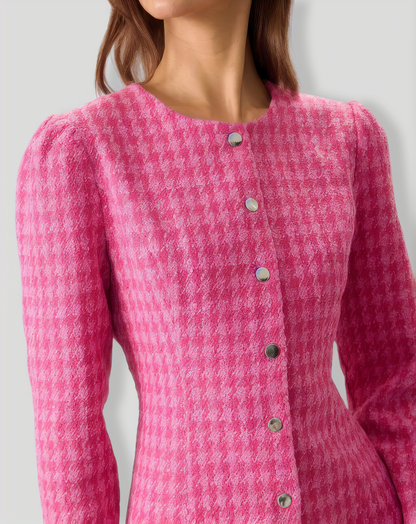 Women's Pink Single-breasted Tweed Mini Dress