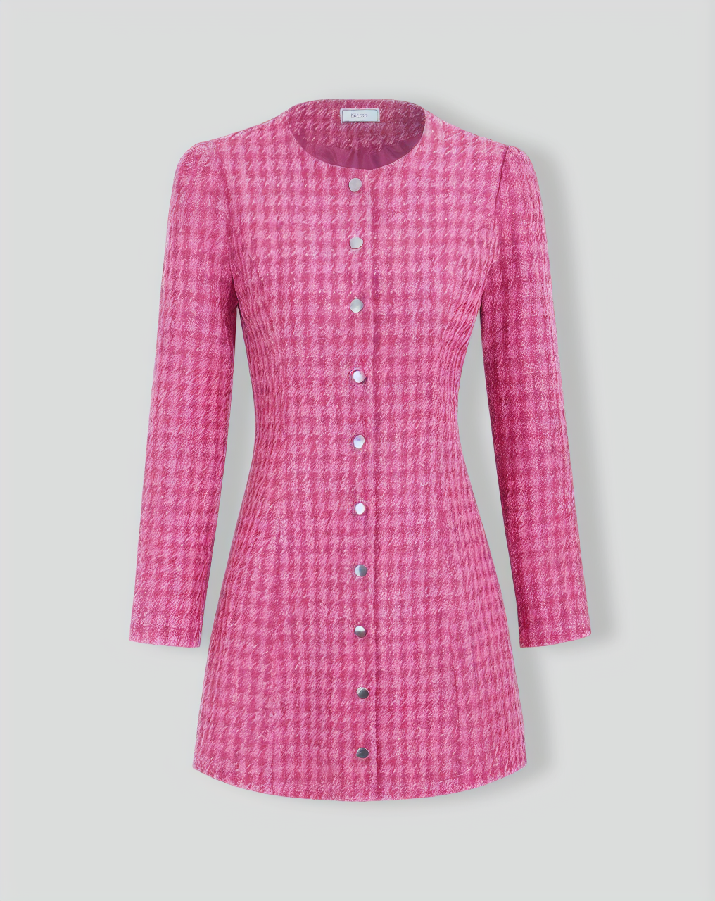 Women's Pink Single-breasted Tweed Mini Dress