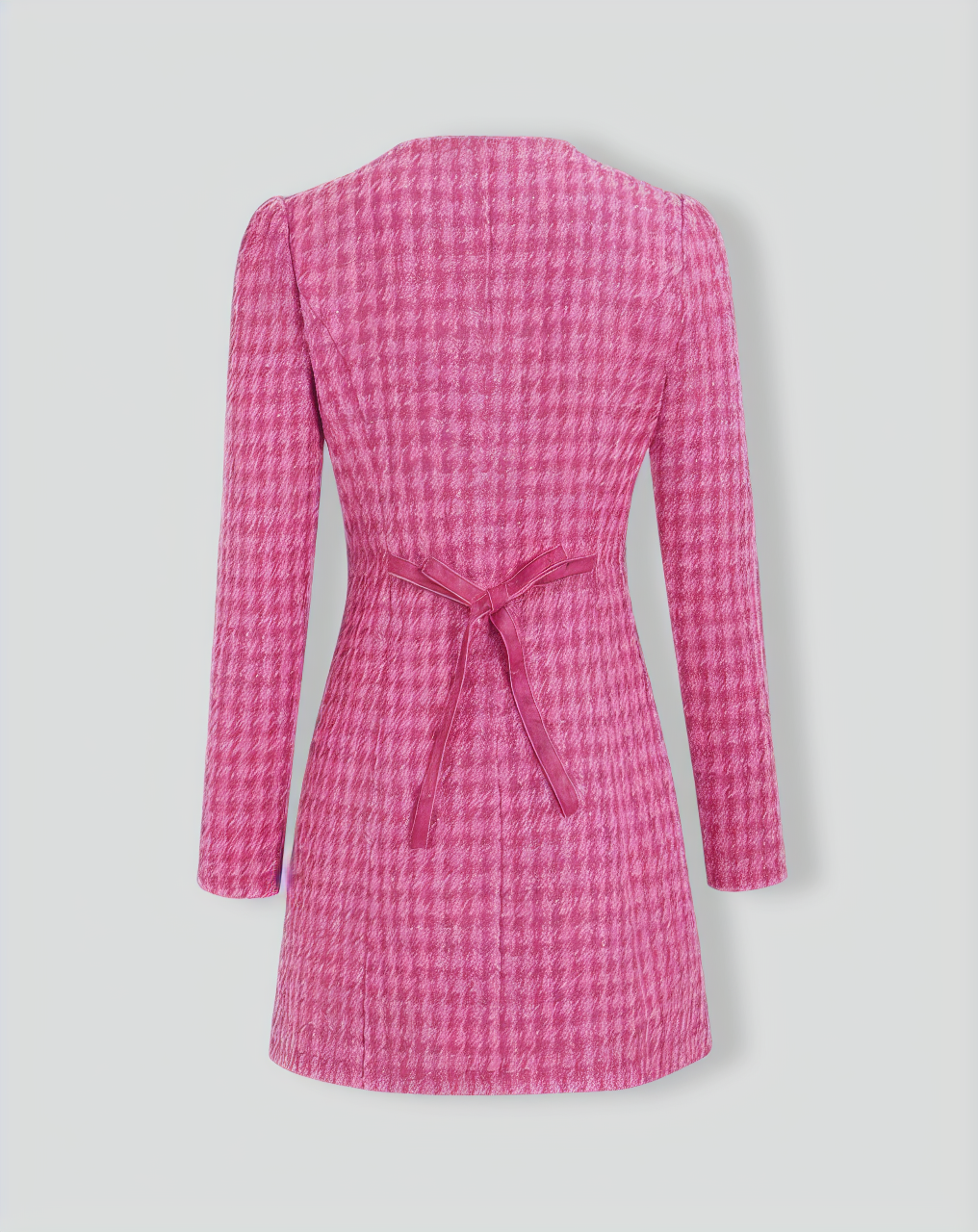 Women's Pink Single-breasted Tweed Mini Dress
