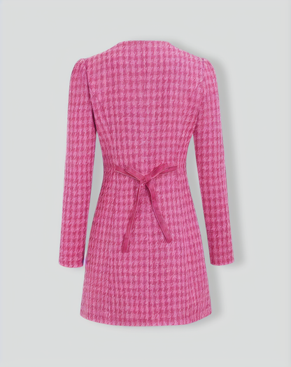 Women's Pink Single-breasted Tweed Mini Dress