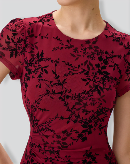 Red Floral Boat Neck Mini Dress