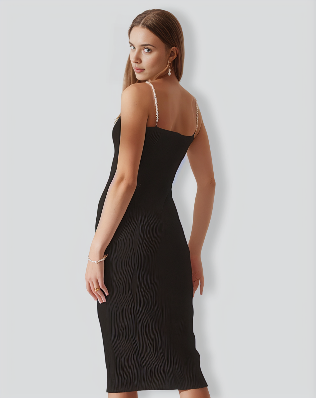 The Black Water Ripple Textured Cami Dress