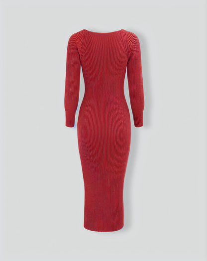 Women's Red Ribbed Knit Bodycon Sweater Dress