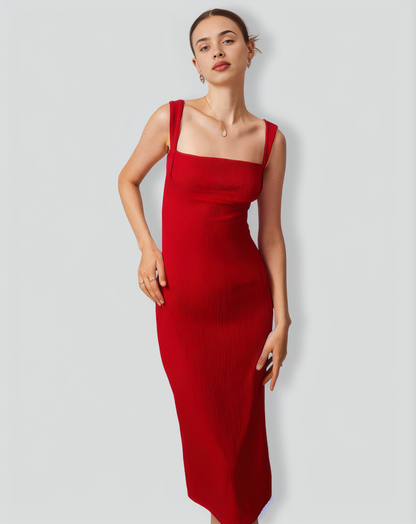 The Red Square Neck Ribbed Midi Dress