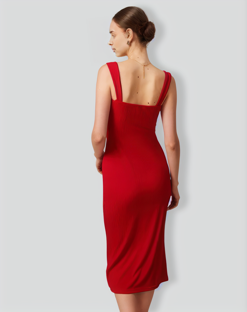 The Red Square Neck Ribbed Midi Dress