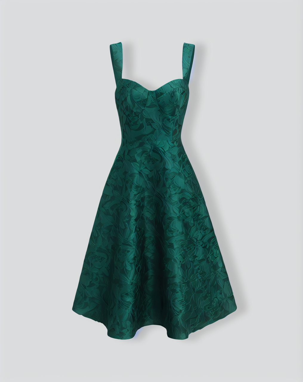 Green Sweetheart Neck Jacquard Midi Dress