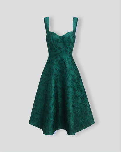 Green Sweetheart Neck Jacquard Midi Dress