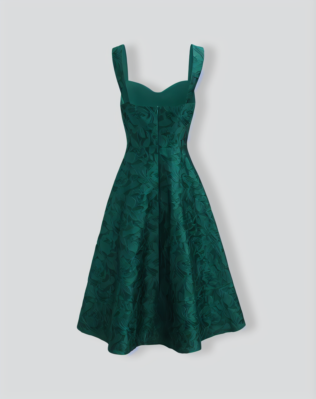 Green Sweetheart Neck Jacquard Midi Dress