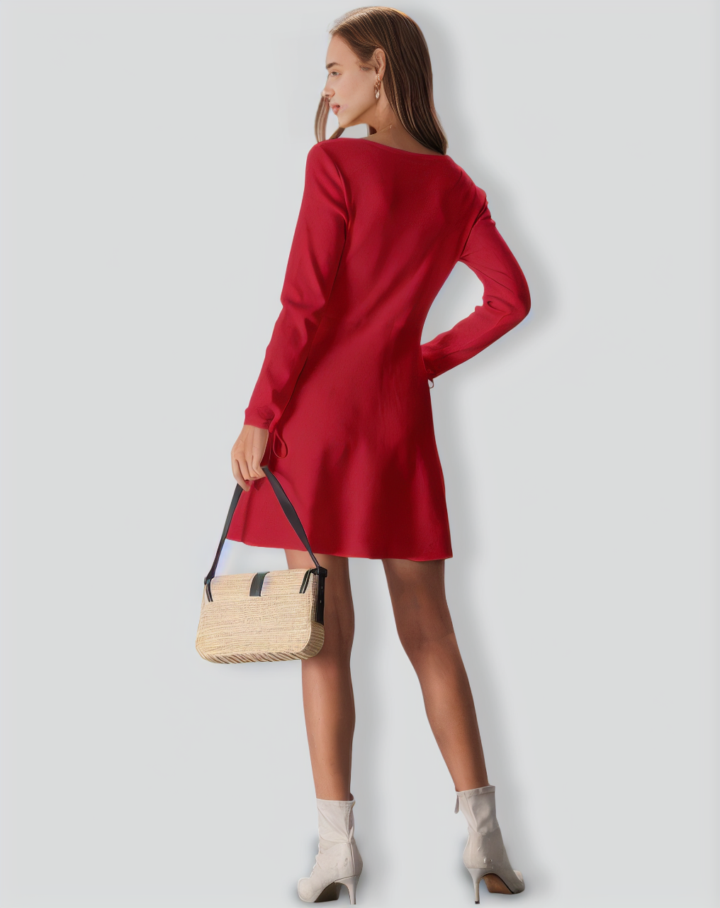 Red Square Neck Sweater Mini Dress