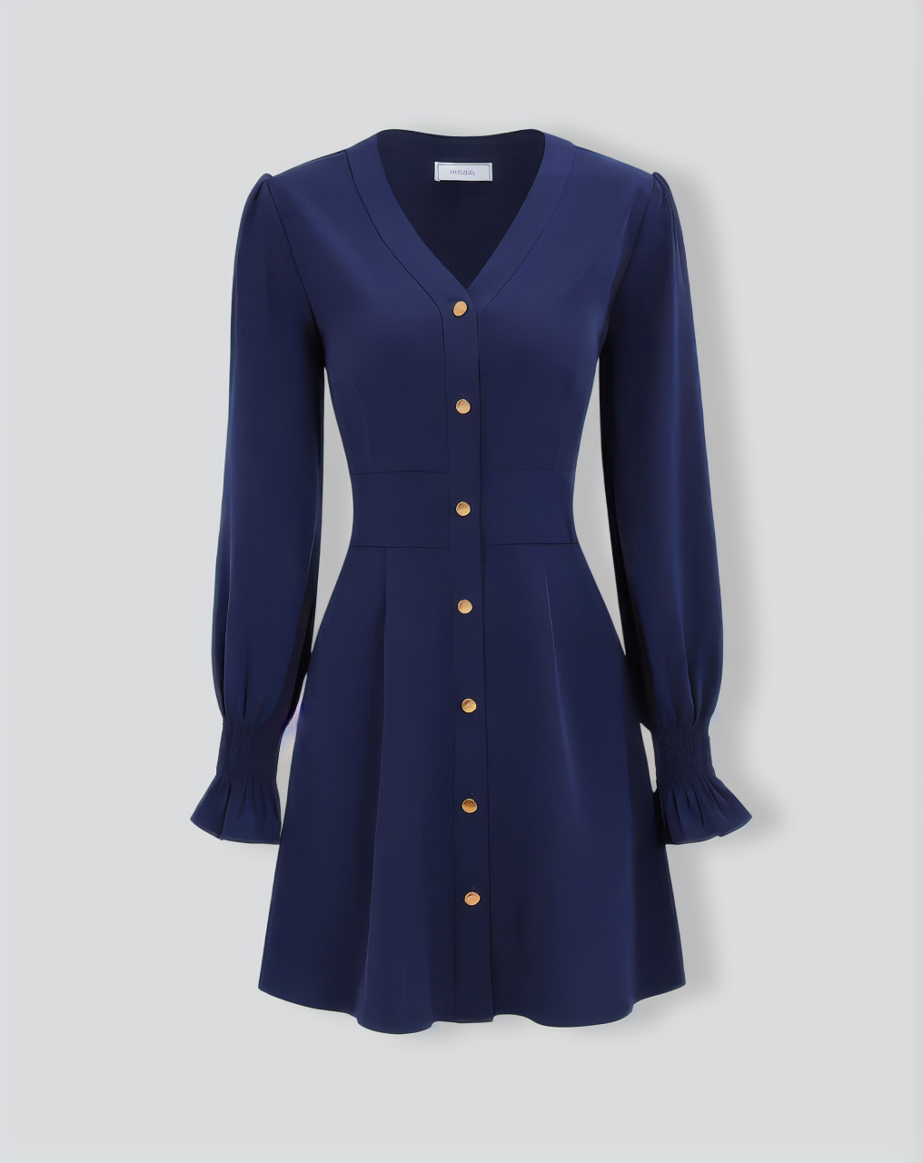 Women's Navy Ruffle Long Sleeve Mini Dress