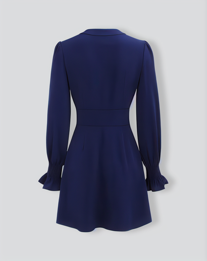 Women's Navy Ruffle Long Sleeve Mini Dress