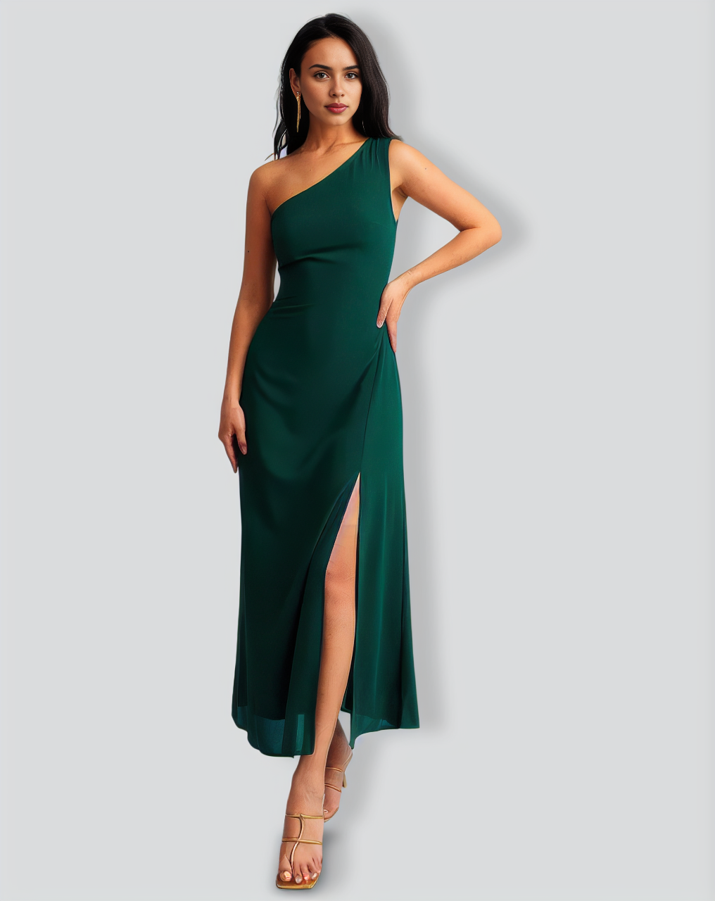 The Green One Shoulder Sleeveless Maxi Dress