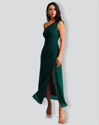 The Green One Shoulder Sleeveless Maxi Dress