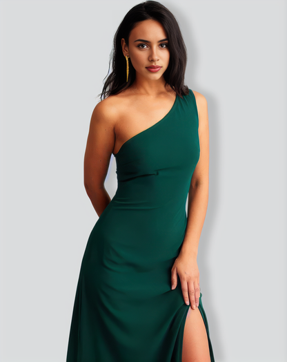 The Green One Shoulder Sleeveless Maxi Dress