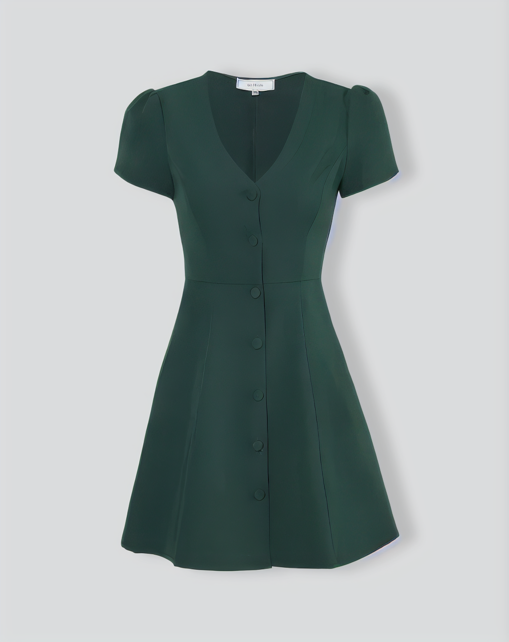 Dark Green V-Neck Button-up Shirt Mini Dress