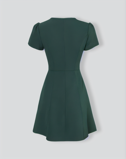 Dark Green V-Neck Button-up Shirt Mini Dress